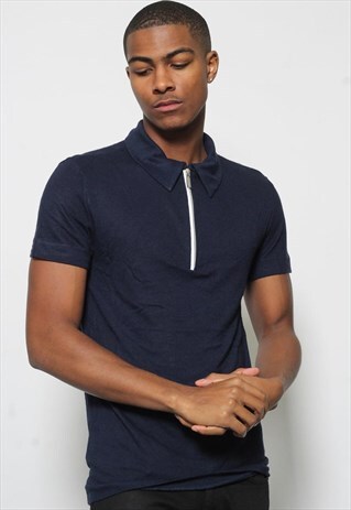 VINTAGE VERSACE 1/4 ZIP POLO SHIRT BLUE
