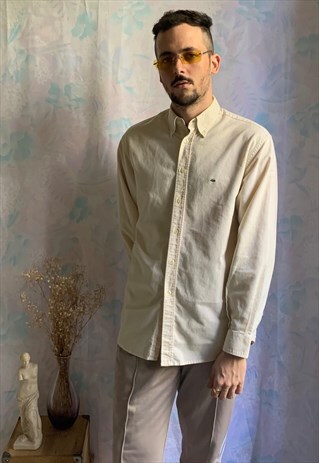 VINTAGE LACOSTE WHITE YELLOW STRIPES SUMMER SMALL ALLIGATOR