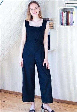 Black sleeveless square neck wide leg jumpsuit