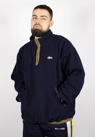 VINTAGE MENS LACOSTE SPORT FLEECE JACKET 1/2 ZIP BLUE SIZE 6