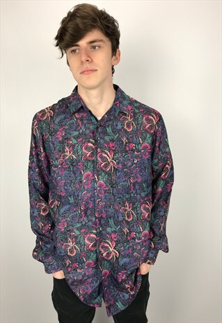 90S VINTAGE SILK PATTERNED FESTIVAL SHIRT