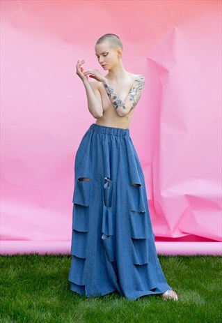 DENIM SKIRT/ DENIM MAXI SKIRT/ MAXI SKIRT/ LONG SKIRT/