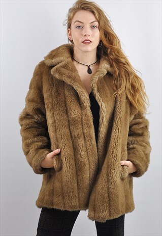 VINTAGE HONEY BROWN FAUX FUR COAT