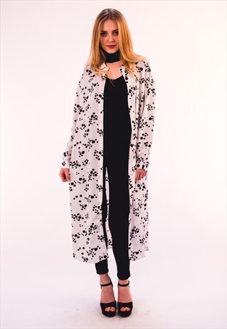 POLKA DOT PRINT LONG SHIRT DRESS (WHITE) CY