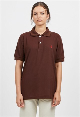 VINTAGE BROWN POLO RALPH LAUREN SHORT SLEEVE POLO SHIRT TOP