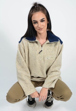 VINTAGE 90S TEDDY FLEECE JACKET BEIGE 1/4 ZIP