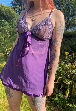 Vintage00s Y2K Mini Floral Lace Satin Summer Slip Dress