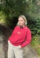 VINTAGE 80S SIZE M FLORAL EMBROIDERED SWEATSHIRT IN RED