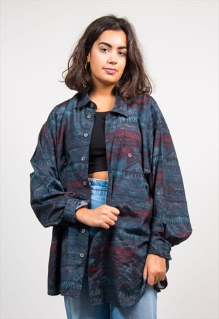 VINTAGE 90'S DARK PATTERNED OVERSIZE GRUNGE SHIRT