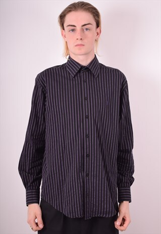 YVES SAINT LAURENT MENS VINTAGE SHIRT MEDIUM BLACK 90S