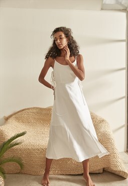 RICOCHET white linen side-tie maxi dress