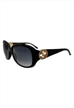 Gucci Sunglasses Oversized Black Gold GG Crystal Logo Vintag