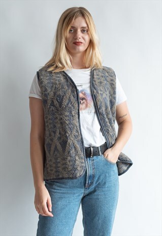 VINTAGE 80S FLUFFY ZIP UP WINTER VEST