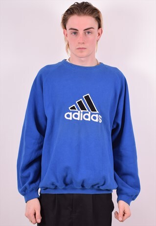 ADIDAS MENS VINTAGE SWEATSHIRT JUMPER XL BLUE 90S