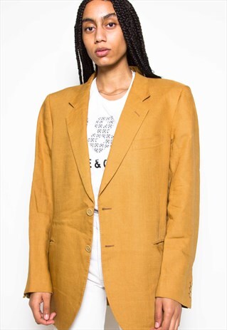 VINTAGE 80S LINEN MUSTARD BLAZER JACKET ID:1582