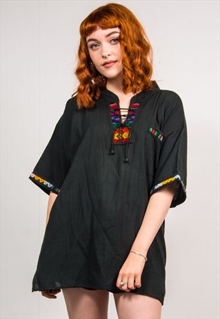 VINTAGE 90'S BLACK COLOURFUL AZTEC GRUNGE TOP