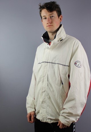 VINTAGE NAUTICA COAT IN WHITE EMBROIDERY ON FRONT AND BACK