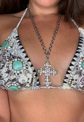 VINTAGE Y2K DIAMANTE CROSS NECKLACE