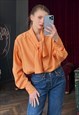 Orange Pussy bow blouse, Oversized Bow Tie Collar Blouse