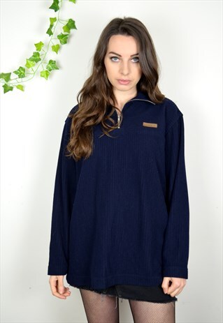 1990S VINTAGE DARK BLUE LAUREN RALPH LAUREN CORD 1/4 ZIP TOP