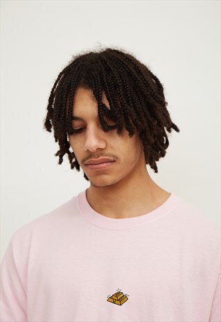 GOLD BRICKS EMBROIDERED LIGHT PINK TEE