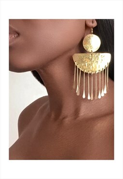 EARRINGS tribal gold pendant