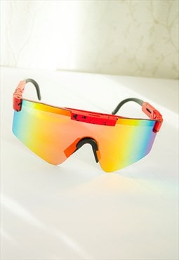 Red Mirrored Oversize Ski Style Visor Sunglasses