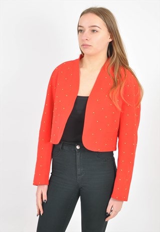 VINTAGE RETRO OPEN  FRONT JACKET IN RED