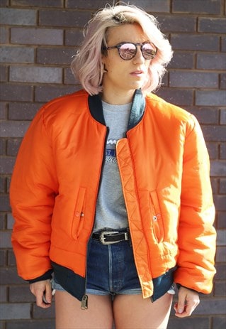 VINTAGE 1990S REVERSIBLE ORANGE AND BLUE BOMBER JACKET