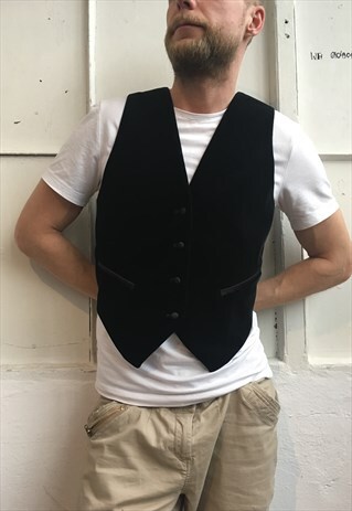VINTAGE 80' ELEGANT CLASSIC UNISEX VELOUR BLACK VEST