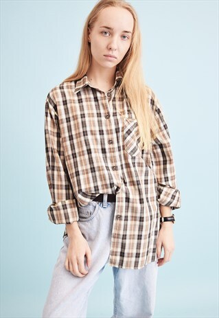 90'S RETRO TARTAN OVERSIZED DADS SHIRT TOP