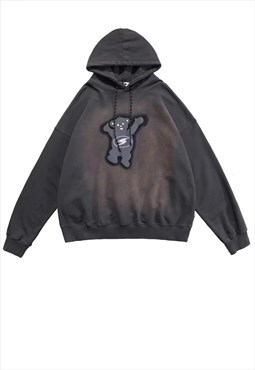 Teddy gradient hoodie Bear emoji pullover faded grey