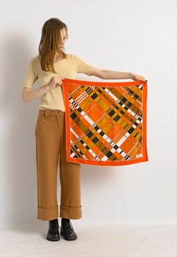 Silk Scarf Square Big Orange Abstract Pattern Scarf 7775