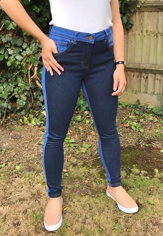COLOUR BLOCK SKINNY JEANS