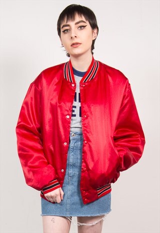 VINTAGE 90'S RED BASEBALL BOMBER JACKET