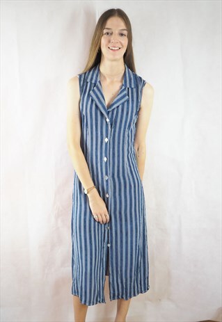 VINTAGE BLUE STRIPE MIDI DRESS