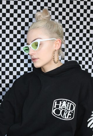 TINTED CAT EYE SUNGLASSES IN WHITE AND GREEN