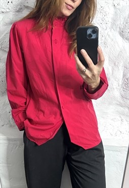 Red Shirt Jacket With Ruffle Collar - L