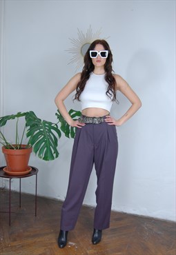Vintage 80's retro baggy tailored trousers in dark purple