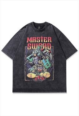 Master sword t-shirt Zelda tee vintage wash Japanese top