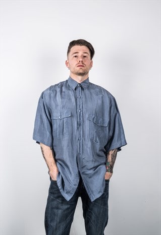 VINTAGE 1980S BLUE SILK SHIRT