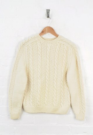 VINTAGE CABLE KNITWEAR JUMPER CREAM LADIES XS