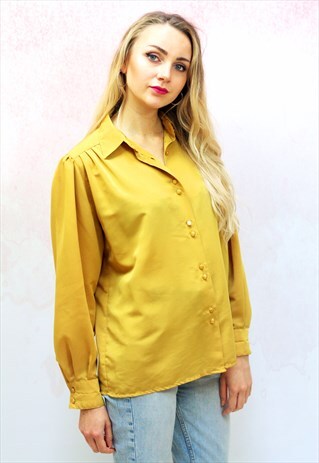 1990S VINTAGE MUSTARD YELLOW SILKY SHIRT