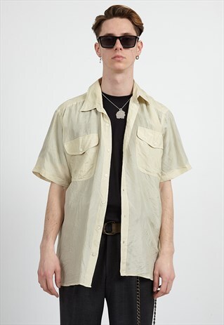 VINTAGE BEIGE ENRICO SHORT SLEEVE SILK SHIRT