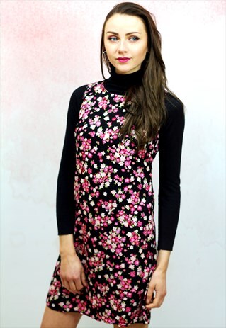 1990S VINTAGE PINK FLORAL SHIFT MINI DRESS