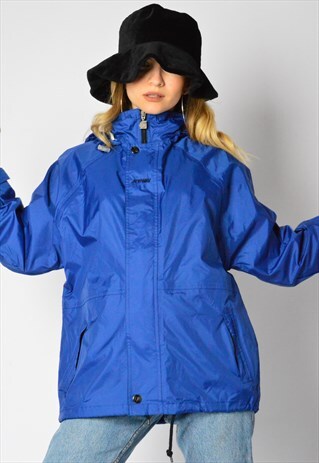 VINTAGE 90S BLUE K-WAY SHELL RAIN COAT JACKET PETITE