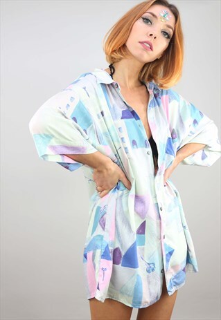 VINTAGE 80S 90S OVERSIZED SHORT SLEEVE PATTERNED SHIRT