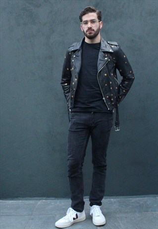 HAND PAINTED CONSTELLATION VINTAGE 90S LEATHER JACKET
