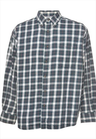 BEYOND RETRO VINTAGE DARK GREEN & BLUE CLASSIC FLANNEL SHIRT