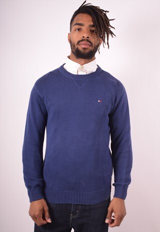 TOMMY HILFIGER MENS VINTAGE JUMPER SWEATER SMALL BLUE 90S